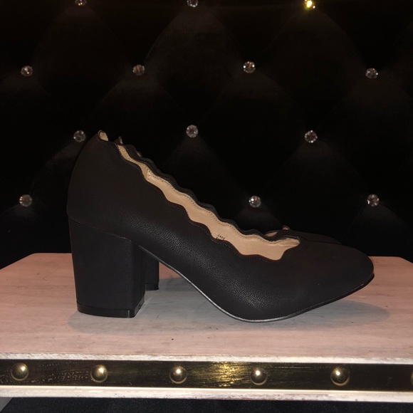 J.Adams Shoes Shoes - {J.Adams Shoes} 🍭Black Scallop Trim Block Heels